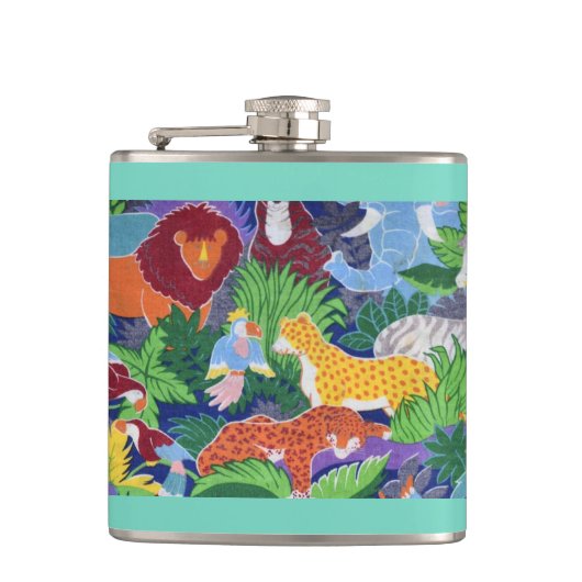 Kleurrijke Jungle Dieren Heupfles (Voorkant)