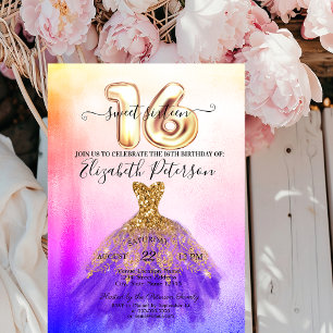 Kleurrijke jurk confetti ombre Sweet 16  Kaart