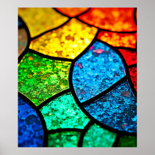 Kleurrijke, juweeltonige glas-in-lood textuur kuns poster
