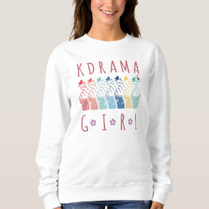 Kleurrijke K-Drama Girl Fan Art met Finger Hearts Trui