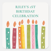 Kleurrijke kaarsen Modern Classic Eerste Verjaarda Vierkante Sticker (Voorkant)