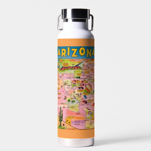 Kleurrijke kaart van Arizona Waterfles (Voorkant)