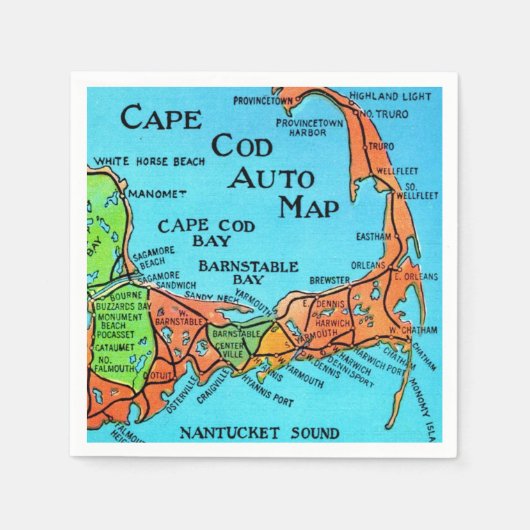 Kleurrijke Kaart van Cape Cod Servet (Voorkant)