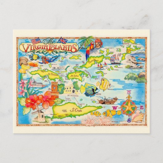 Kleurrijke kaart van de Maagdeneilanden (Voorkant)