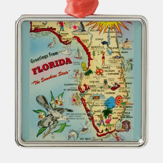 Kleurrijke  kaart van Florida Metalen Ornament (Voorkant)