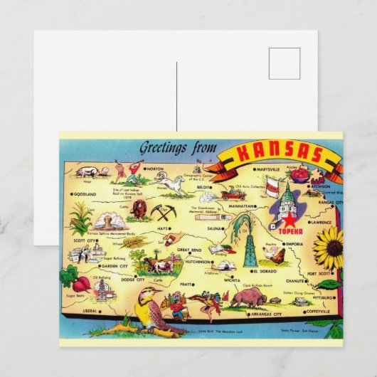 Kleurrijke  kaart van Kansas (Voorkant / Achterkant)