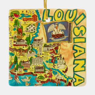Kleurrijke kaart van Louisiana Keramisch Ornament