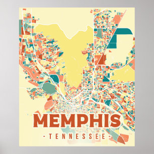 Kleurrijke kaart van Memphis Tennessee stad retro Poster
