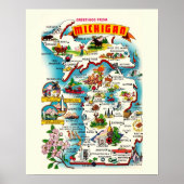  kleurrijke kaart van Michigan Poster (Voorkant)