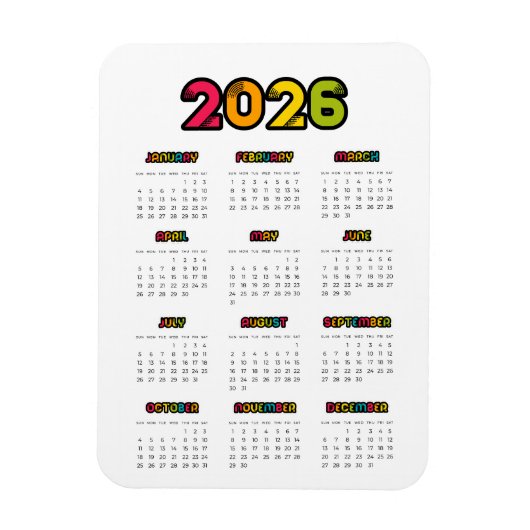 Kleurrijke kalender 2025 magneet (Verticaal)
