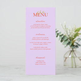 Kleurrijke kalligrafie Elegante bruiloft Menu Kaar