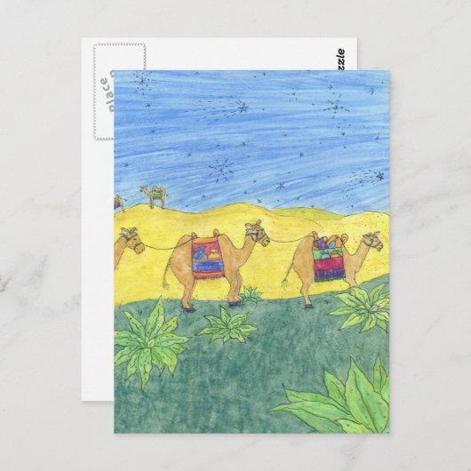 Kleurrijke kamelen briefkaart (Voorkant / Achterkant)