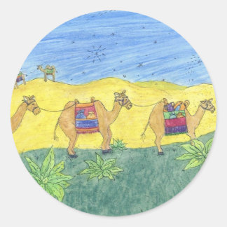 Kleurrijke kamelen ronde sticker