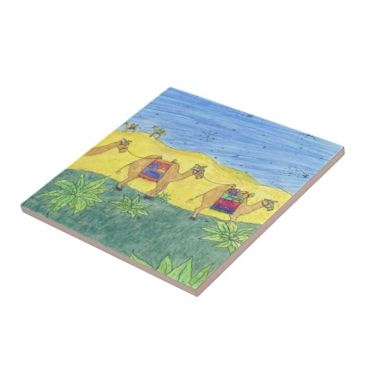 Kleurrijke kamelen tegeltje (Zijkant)