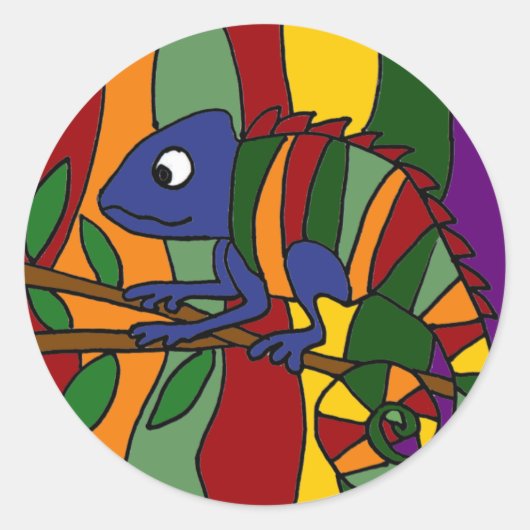 Kleurrijke Kameleon Abstract Ronde Sticker (Voorkant)