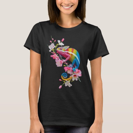 Kleurrijke Kameleon Hagedis Wildflower Reptielen T-shirt (Voorkant)