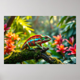Kleurrijke kameleon omgeven door weelderig geblade poster