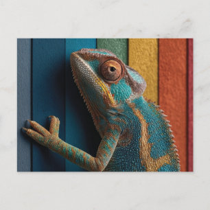 Kleurrijke Kameleon op Regenboog Achtergrond Briefkaart