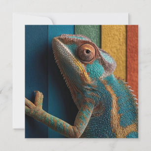Kleurrijke Kameleon op Regenboog Achtergrond Feestdagenkaart