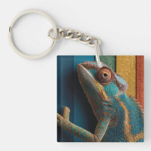 Kleurrijke Kameleon op Regenboog Achtergrond Sleutelhanger