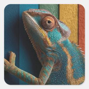 Kleurrijke Kameleon op Regenboog Achtergrond Vierkante Sticker