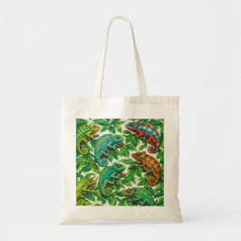 Kleurrijke Kameleons in Tropisch Blad Jungle Tote Bag