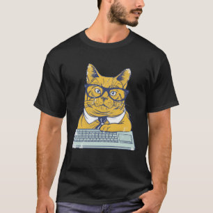 Kleurrijke kantoor kat met bril voor mannen vrouwe t-shirt