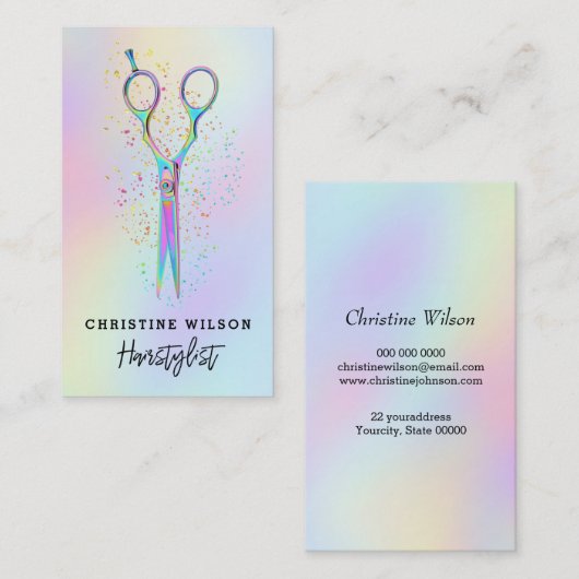 · Kleurrijke kapper schaar faux glitter Visitekaartje (Voorkant / Achterkant)