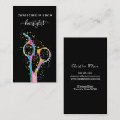 ·Kleurrijke kapper schaar logo op zwart Visitekaartje (Voorkant / Achterkant)