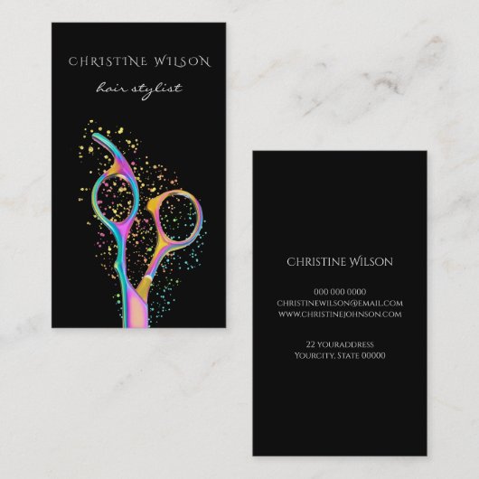 Kleurrijke kapper schaar logo visitekaartje (Voorkant / Achterkant)