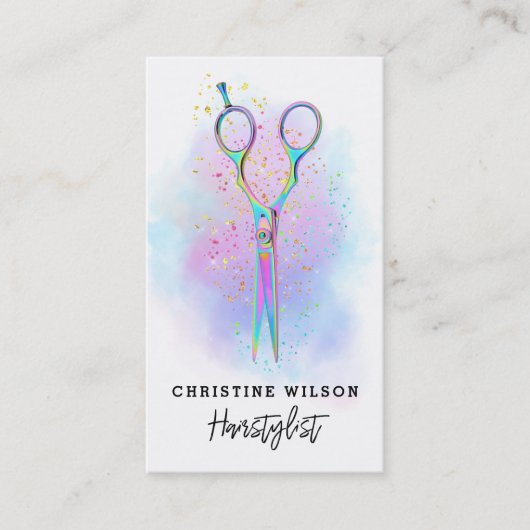 Kleurrijke kapper schaar visitekaartje (Voorkant)
