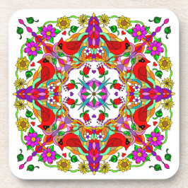  kleurrijke kardinalen en bloemen bier onderzetter