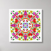  kleurrijke kardinalen en bloemen Mandala Canvas Afdruk (Voorkant)