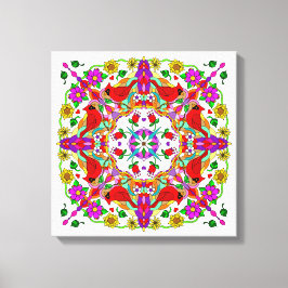  kleurrijke kardinalen en bloemen Mandala Canvas Afdruk