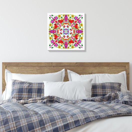  kleurrijke kardinalen en bloemen Mandala Canvas Afdruk (Insitu (Slaapkamer))