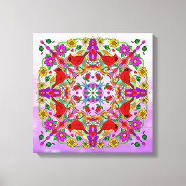  kleurrijke kardinalen en bloemen Mandala Canvas Afdruk