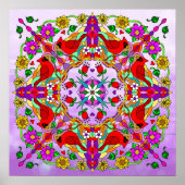  kleurrijke kardinalen en bloemen Mandala Poster (Voorkant)