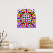  kleurrijke kardinalen en bloemen Mandala Poster (Keuken)