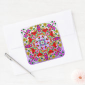 kleurrijke kardinalen en bloemen Mandala Vierkante Sticker (Envelop)