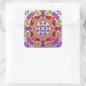 kleurrijke kardinalen en bloemen Mandala Vierkante Sticker (Tas)