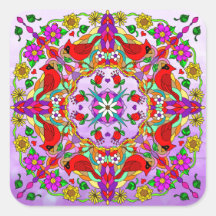 kleurrijke kardinalen en bloemen Mandala