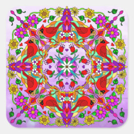  kleurrijke kardinalen en bloemen Mandala Vierkante Sticker