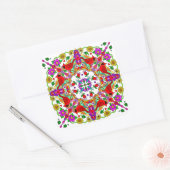 kleurrijke kardinalen en bloemen Mandala Vierkante Sticker (Envelop)