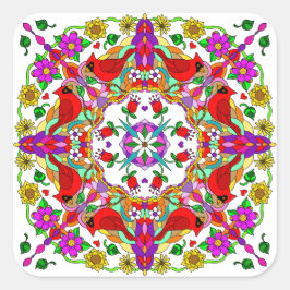  kleurrijke kardinalen en bloemen Mandala Vierkante Sticker