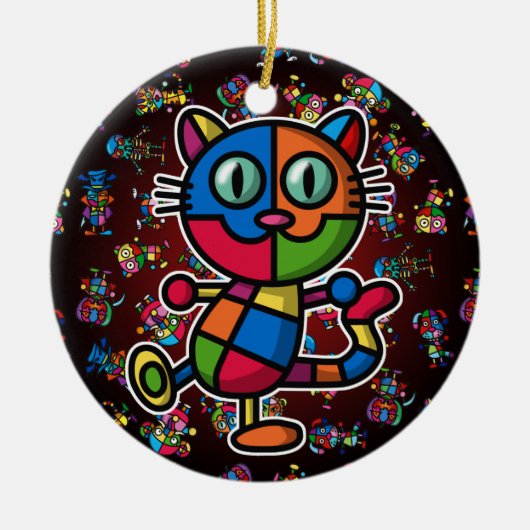 kleurrijke kat2 keramisch ornament (Voorkant)