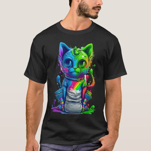 Kleurrijke Kat 3D Abstracte Vector Kat T-shirt (Voorkant)