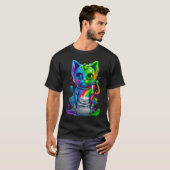 Kleurrijke Kat 3D Abstracte Vector Kat T-shirt (Voorkant volledig)