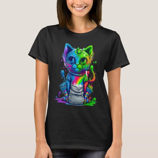 Kleurrijke Kat 3D Abstracte Vector Kat T-shirt (Voorkant)