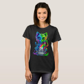 Kleurrijke Kat 3D Abstracte Vector Kat T-shirt (Voorkant volledig)