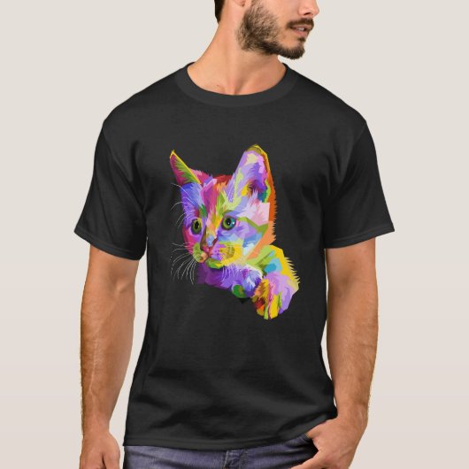 Kleurrijke kat afbeelding t-shirt (Voorkant)